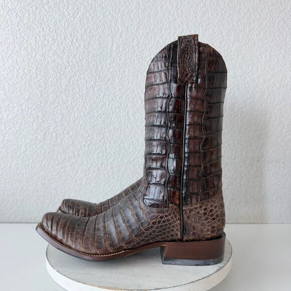 NEW Rod Patrick Mens Cowboy Boots 12 AAAA Brown Caiman Leather Western Blunt Toe - Picture 4 of 12